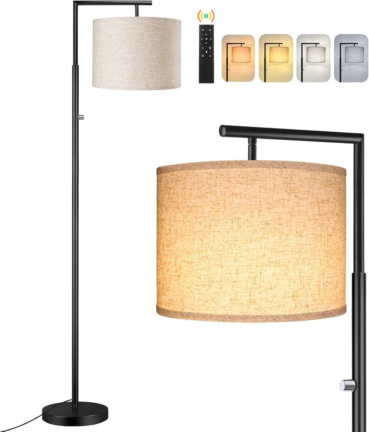 ROTTOGOON Dimmable Floor Lamp, 4-Color Temperature Modern Standing Lamp with Remote Control & Beige Shade, Tall Pole Floor Lamp for Living Room, Bedroom, Study Room, Office (LED Bulb Included) - Black