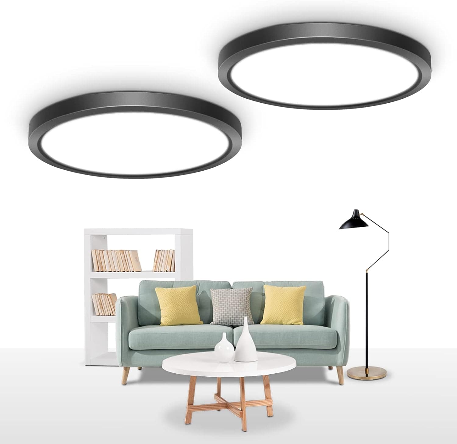 9 Inch 18W LED Flush Mount Ceiling Light Fixture, Black 5000K Daylight Modern Round Lighting Fixtures, LED Ultra Thin Flat Pannel Lighting for Kitchen Hallway Closet Room Bathroom Stairwell, 2Pack