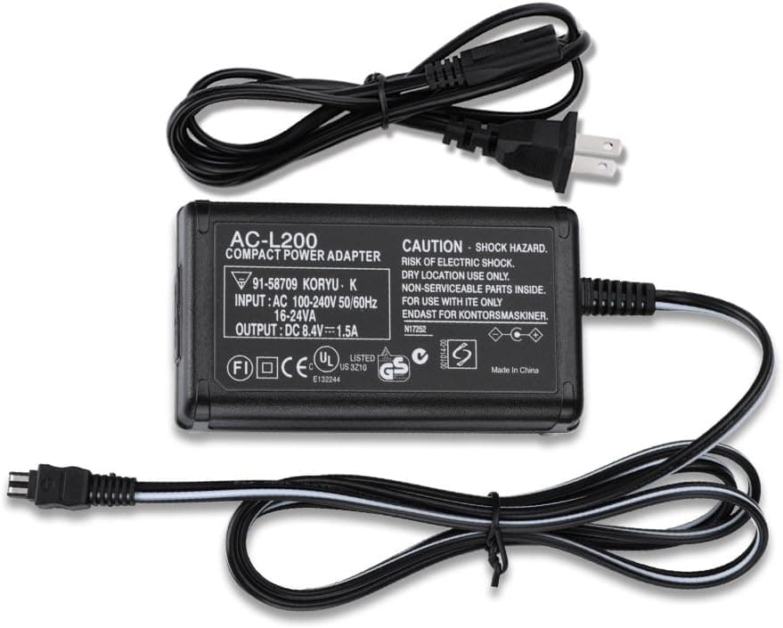 AC-L200 AC Power Adapter Charger Compatible Sony Handycam Camcorder DCR-SX40 DCR-SX41 DCR-SX44 DCR-SX45 SX60 SX63 SX65 SX83 SX85 DCR-CX190 HDR-CX210 HDR-CX220 CX330 CX380 CX390 CX625 CX230 CX675