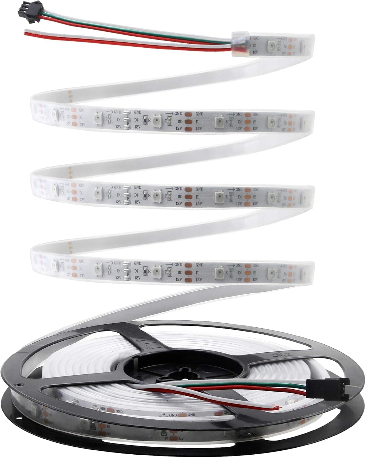 Arkare 12V WS2812B Individually Addressable RGB LED Strip 16.4ft 150 LED Pixels WS2815 Programmable Digital LED Light Waterproof IP67 White PCB 3Pin, Support Arduino Raspberry Pi, No Power/Controller