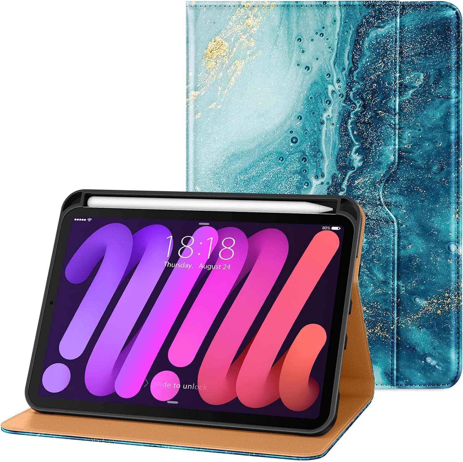 DTTO New iPad Mini 6th Generation Case 8.3 Inch 2021, Premium Leather Business Folio Stand Cover with Built-in Apple Pencil Holder-Auto Wake/Sleep and Multiple Viewing Angles-Sandy Wave