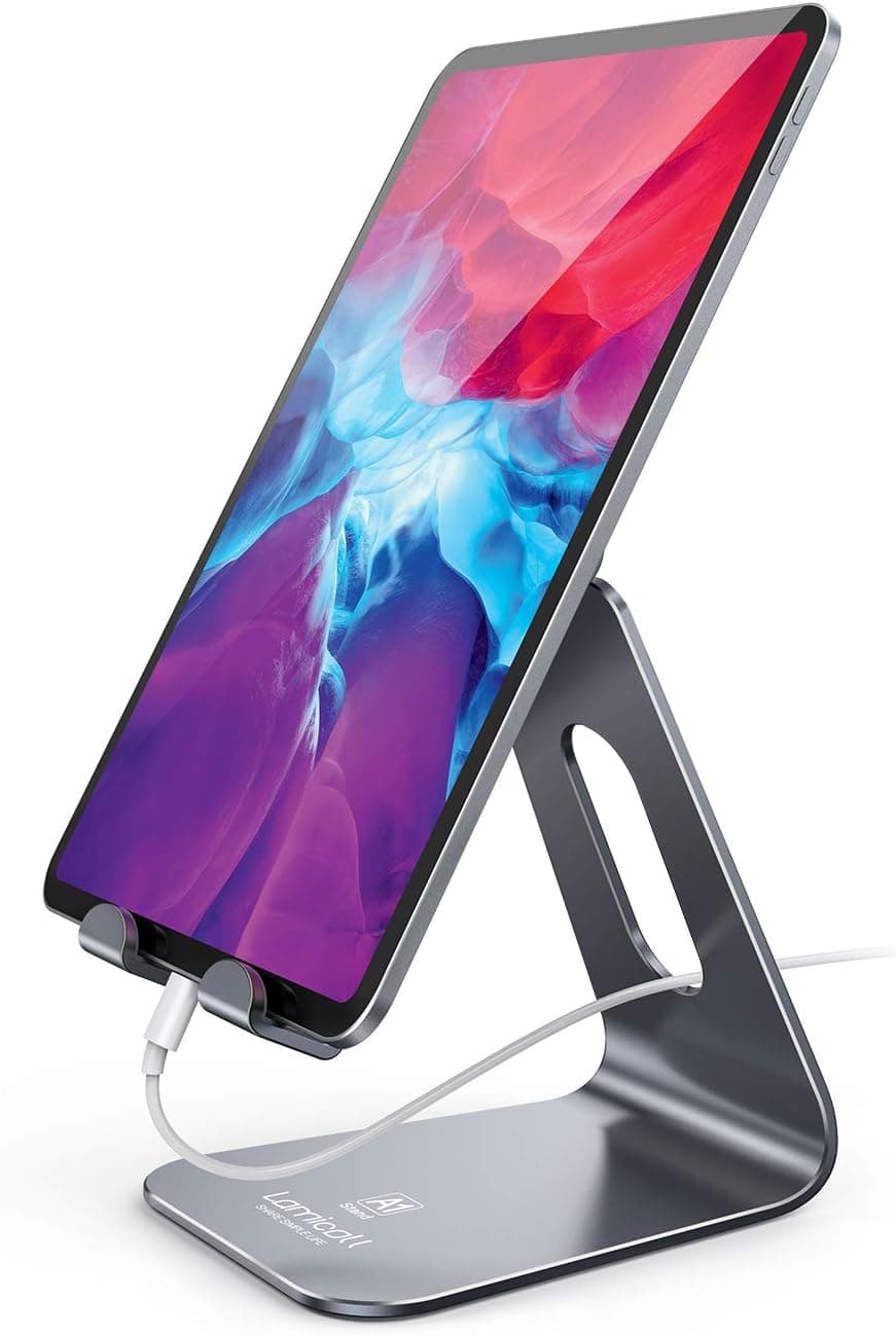 Lamicall Tablet Stand Multi-Angle, Tablet Holder: Desktop Adjustable Dock Cradle Compatible with Tablets Such As iPad Air Mini Pro, Phone 13 Pro 12 Mini 11 XS Max XR X 6 7 8 Plus (4-13 inch), Gray