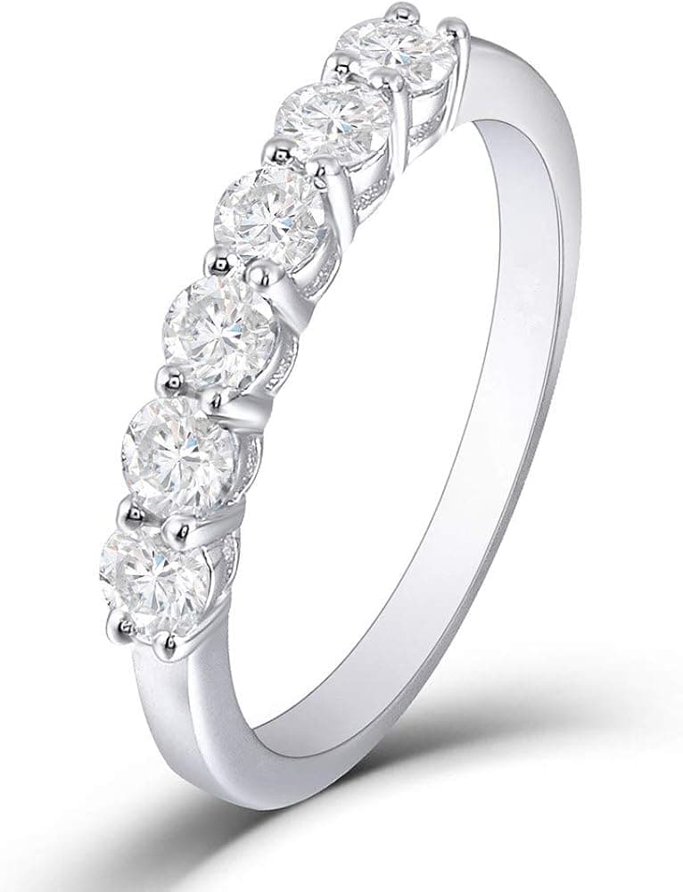 DovEggs 0.6 CTW Moissanite G-H-I Color Lab Created Diamond Half Eternity Wedding Band 14K Gold Quality Silver Wedding Engagement Ring for Women