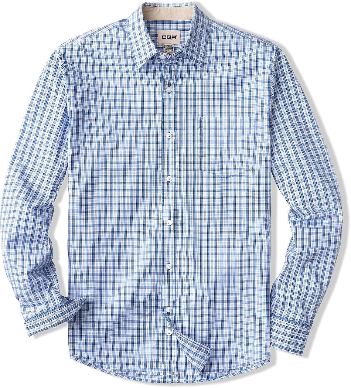 CQR Men's Regular Fit Long Sleeve Shirts, 100% Cotton Button-Up Casual Poplin Shirt