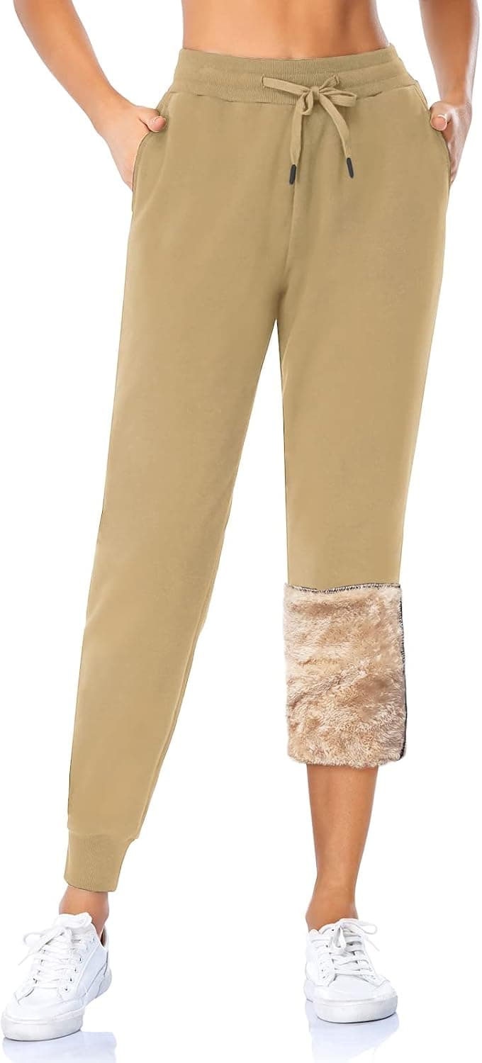Move Beyond Women's Fleece Lined Joggers Thermal Sweatpants with 2 Pockets Warm Winter Sherpa Pants with Drawstring