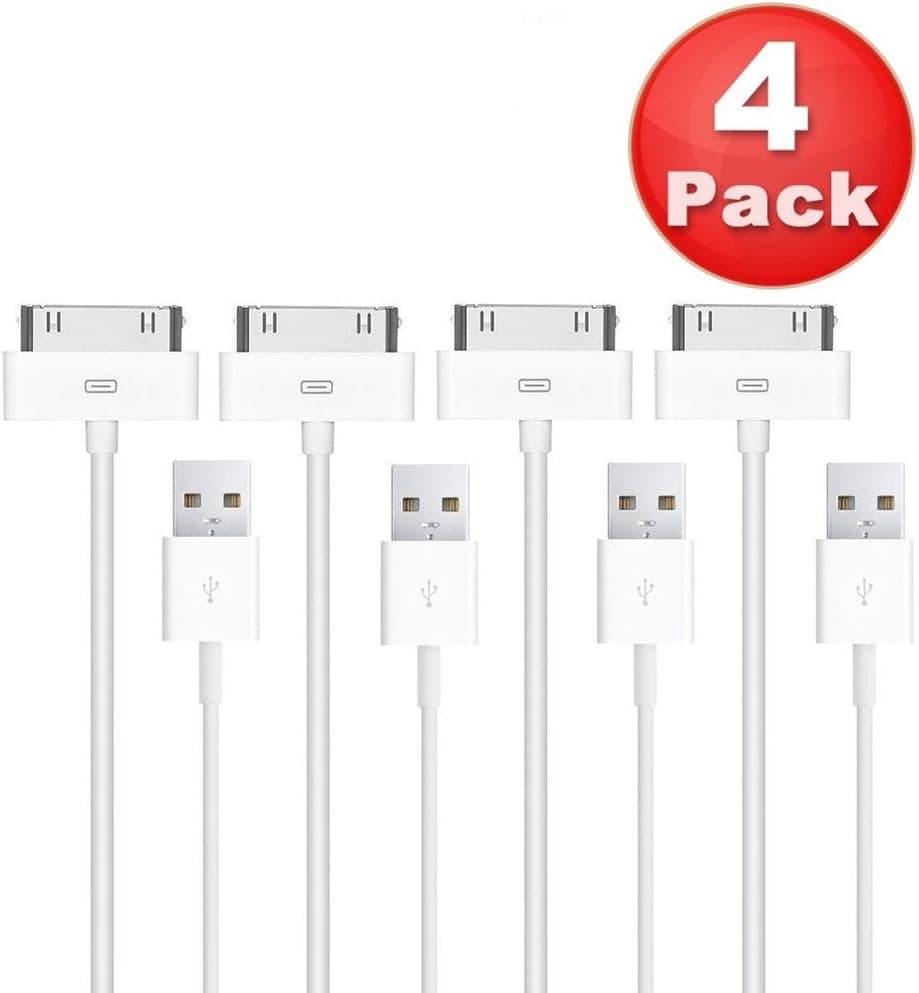 OoRage 30-Pin USB Cable Sync Charging Cable Compatible iPhone 4/4S, iPhone 3G/3GS, iPad 1/2/3 iPod (4 Pack)