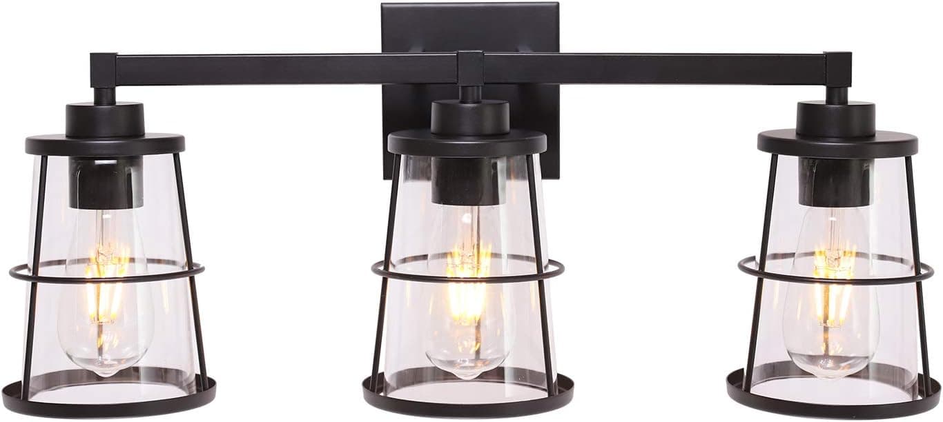 XINCAN Rustic Farmhouse Wall Light Fixture Oil Rubbed Bronze Vanity Lights for Bathroom ,Vintage Flush Mount Wall Sconce 3 Light with Clear Glass Shades