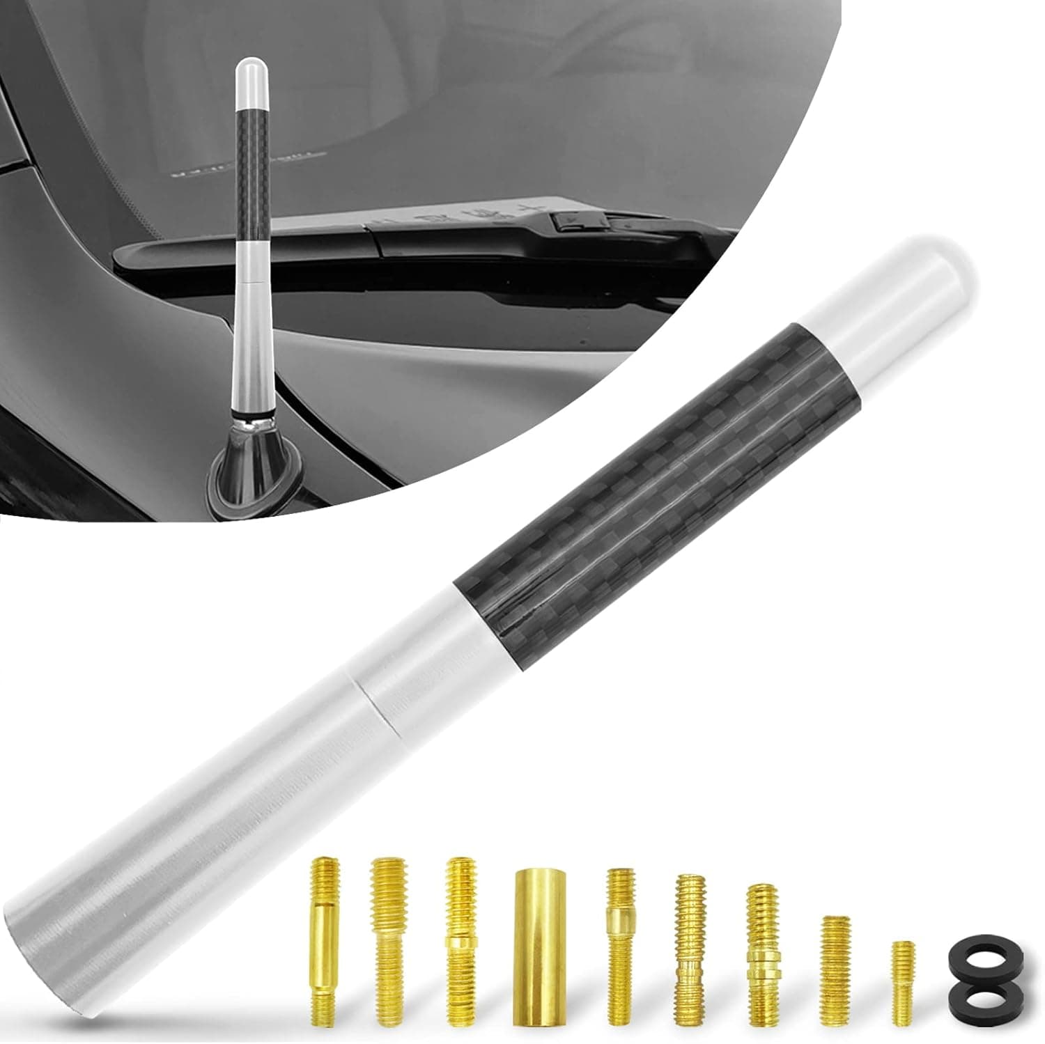 4.7 Inch Short Automotive Antenna, Car Radio Antenna Mast Carbon Fiber, Vehicle Replacement Short Antenna, AM/FM Radio Compatibility, Car Wash Safe, Universal Fit
