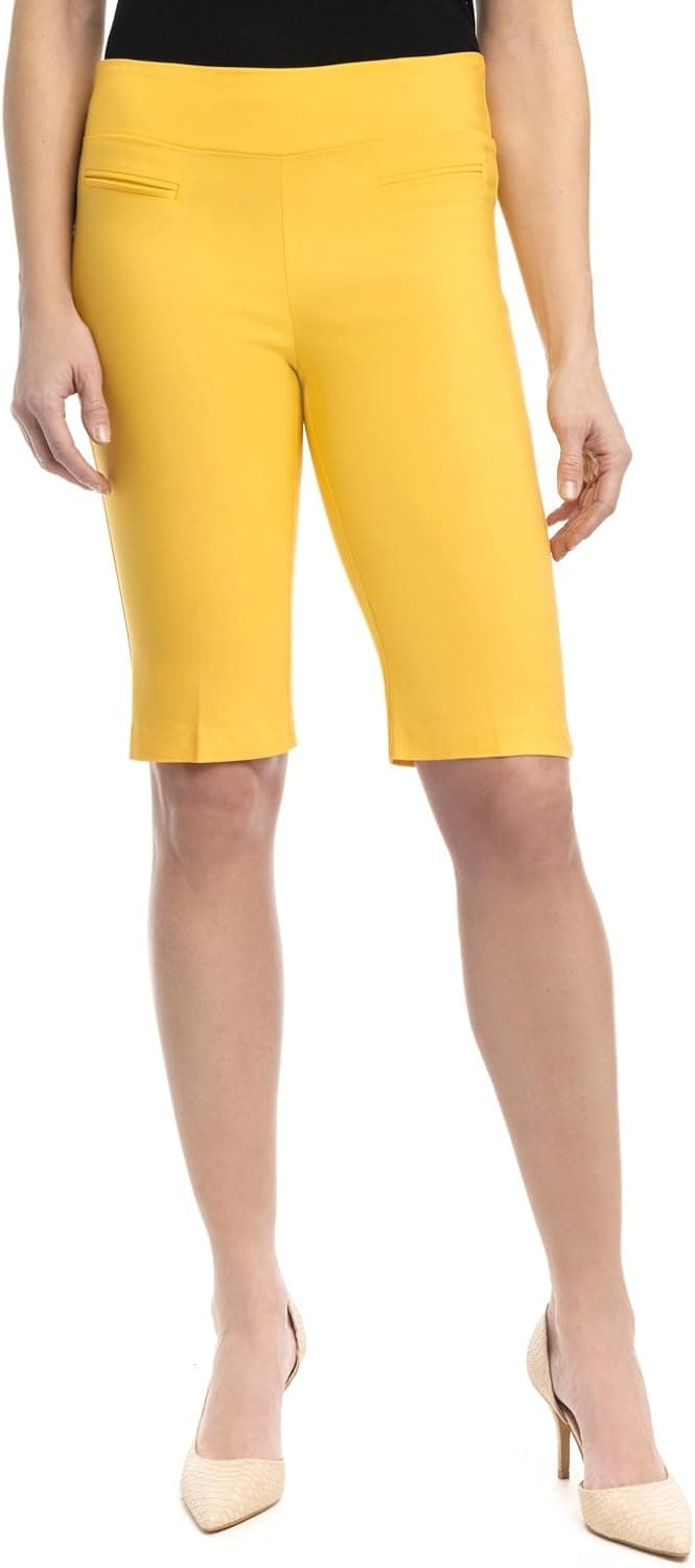 Rekucci Women's Ease into Comfort Pull-On Modern City Shorts (4, Yellow)