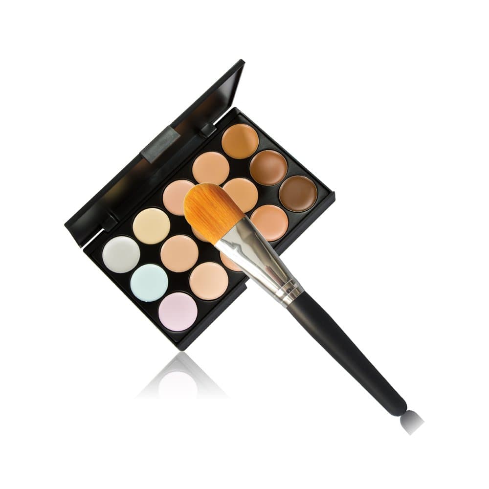New 15 Colors Contour Face Cream Makeup Concealer Palette + Powder Brush