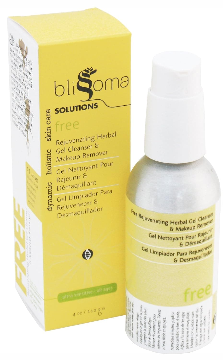 Blissoma Solutions natural skincare Free Rejuvenating Herbal Gel Cleanser organic makeup remover all skin types, 4 Oz, 120 Ml