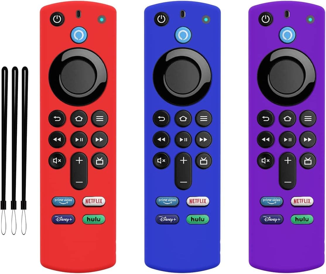 3-Pack Voice Remote Cover, Silicone Cover Case for TV Stick/TV (3rd Gen 2021 Release) Compatible with All-New 3nd Gen Remote Control with Lanyard (Red & Blue & Purple)