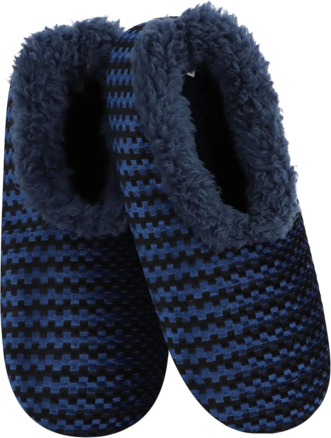 Snoozies Womens Slipper Socks - Textured Stripe Chenille - Blue - Large