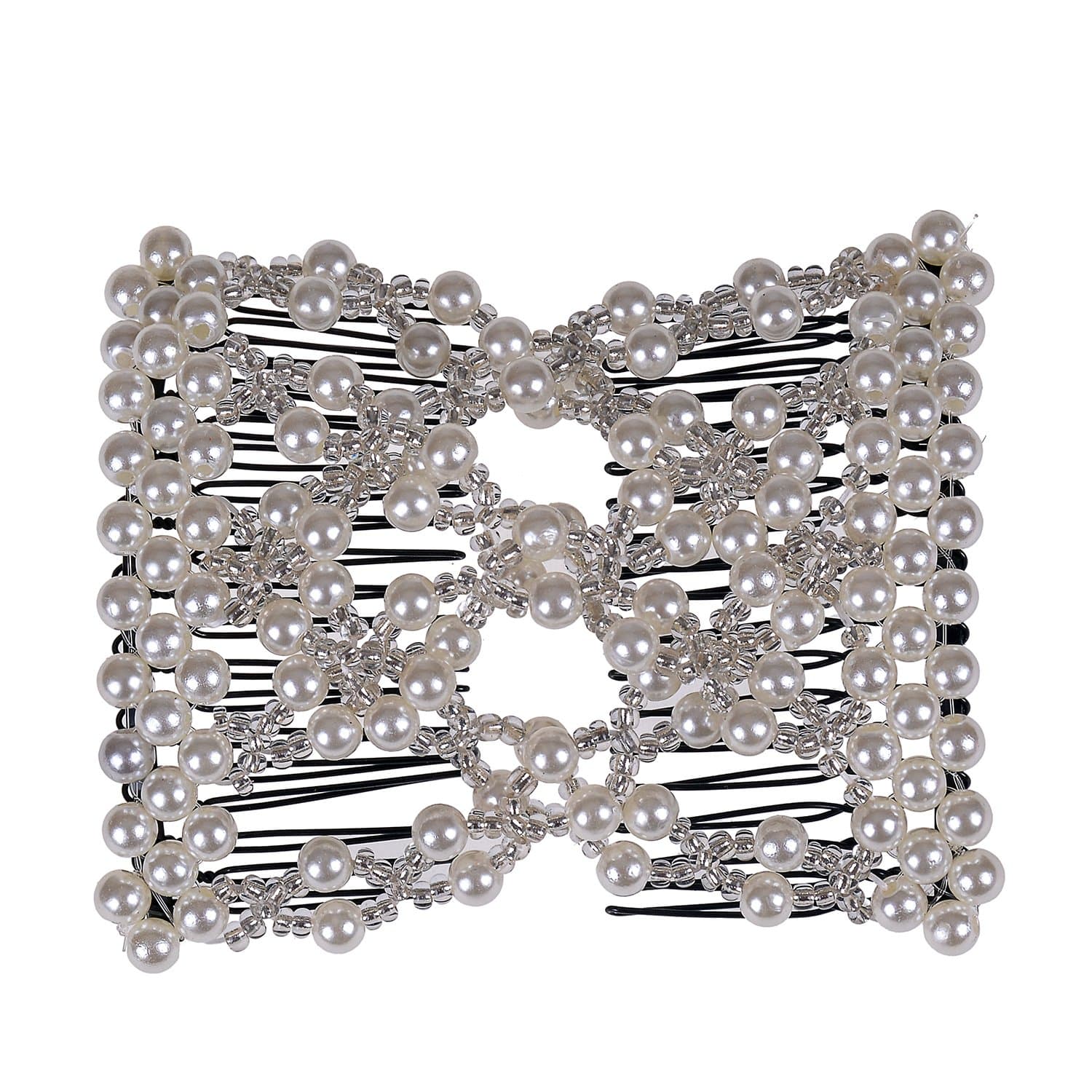 Lovef Easy Combs Double Stretching Combs, Thick and Thin Hair, New Hair Accessory for Popular Hairstyles in Round Beads (White)