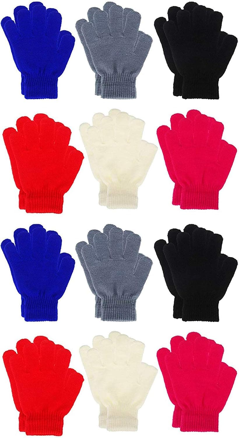 Sumind 12 Pairs Winter Knitted Magic Stretch Gloves Anti-slip Knit Warm Gloves for Children