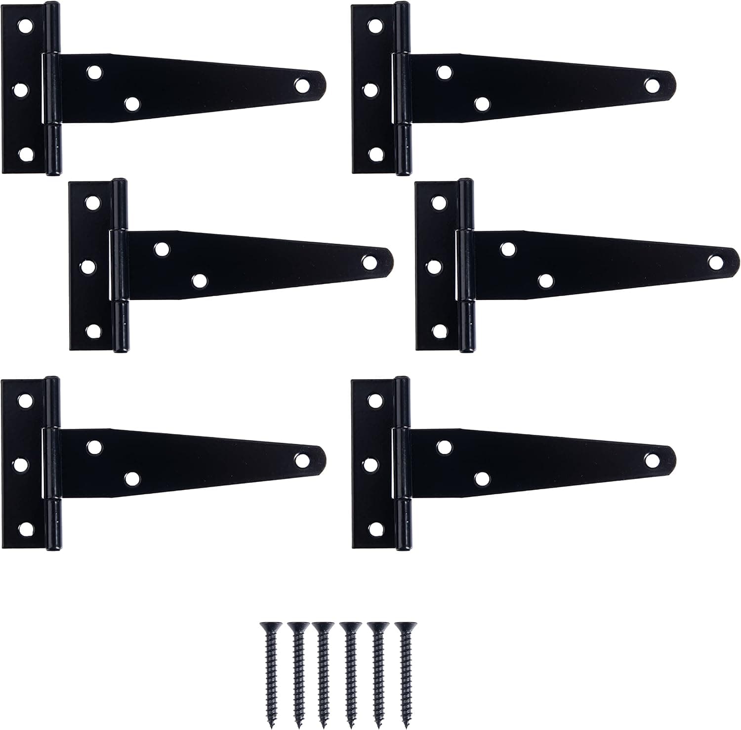 Ilyapa Metal Gate Hinges, 6 Pack - 4 Inch Outdoor T Strap Hinges for Barn Door, Shed or Wooden Fences