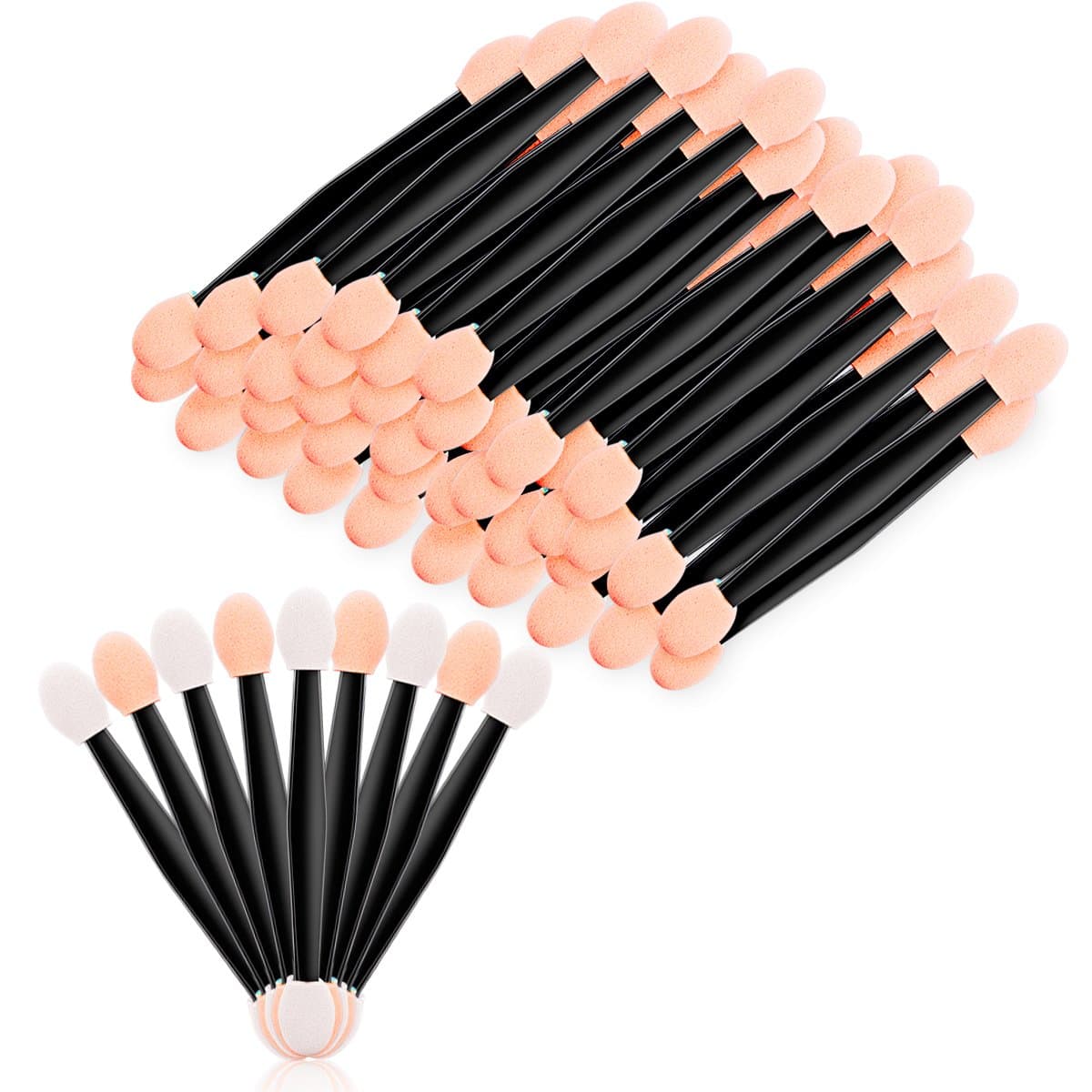 Aprince 200 Pcs Sponge Tipped Oval Dual Sided Eyeshadow Brush Makeup Tool(Black)