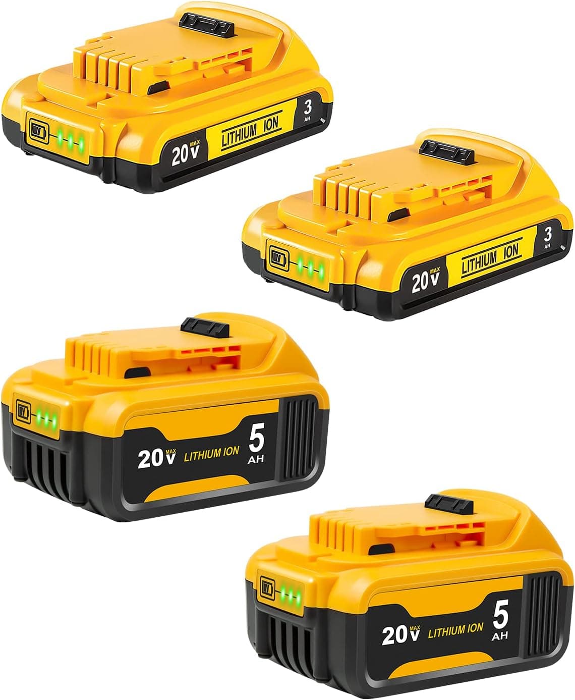 KOOMICY 4Packs Replacement for Dewalt 20V Battery, 5.0 Ah & 3.0 Ah Lithium Battery Compatible with Dewalt 20V DCD/DCF/DCG Series Cordless Tools
