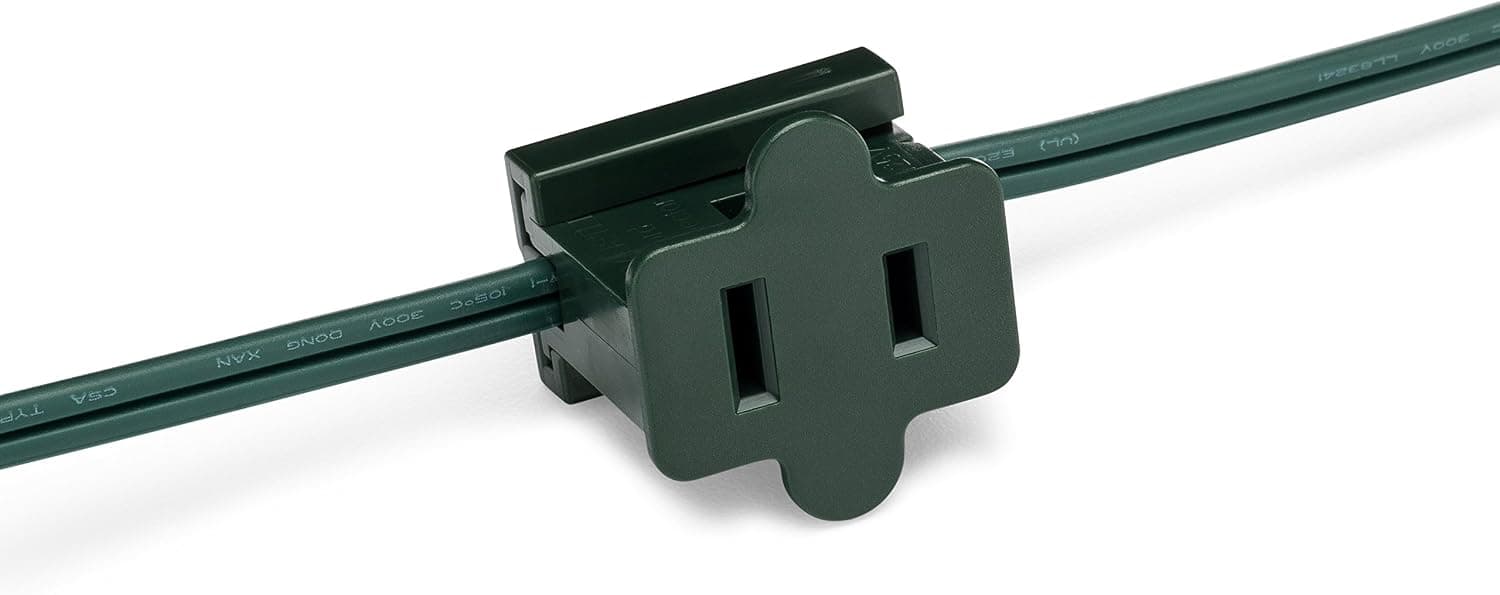 Holiday Lighting Outlet Female Green in Line Pass Through Slip Plug, Zip Plug, Vampire Plug, Gilbert Plug, Slide Plug (25, SPT-1)