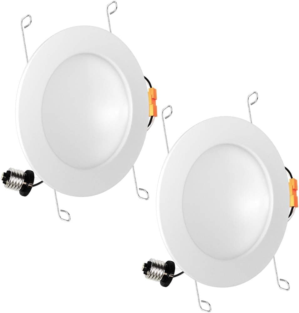 Luxrite 6 Inch LED Indirect Downlight Fixture, 15W (100W Equivalent), 4000K Cool White, 1050 Lumens, Dimmable, Recessed Can Light, Damp Rated, CRI 90, ETL Listed, E26 Base (2 Pack)