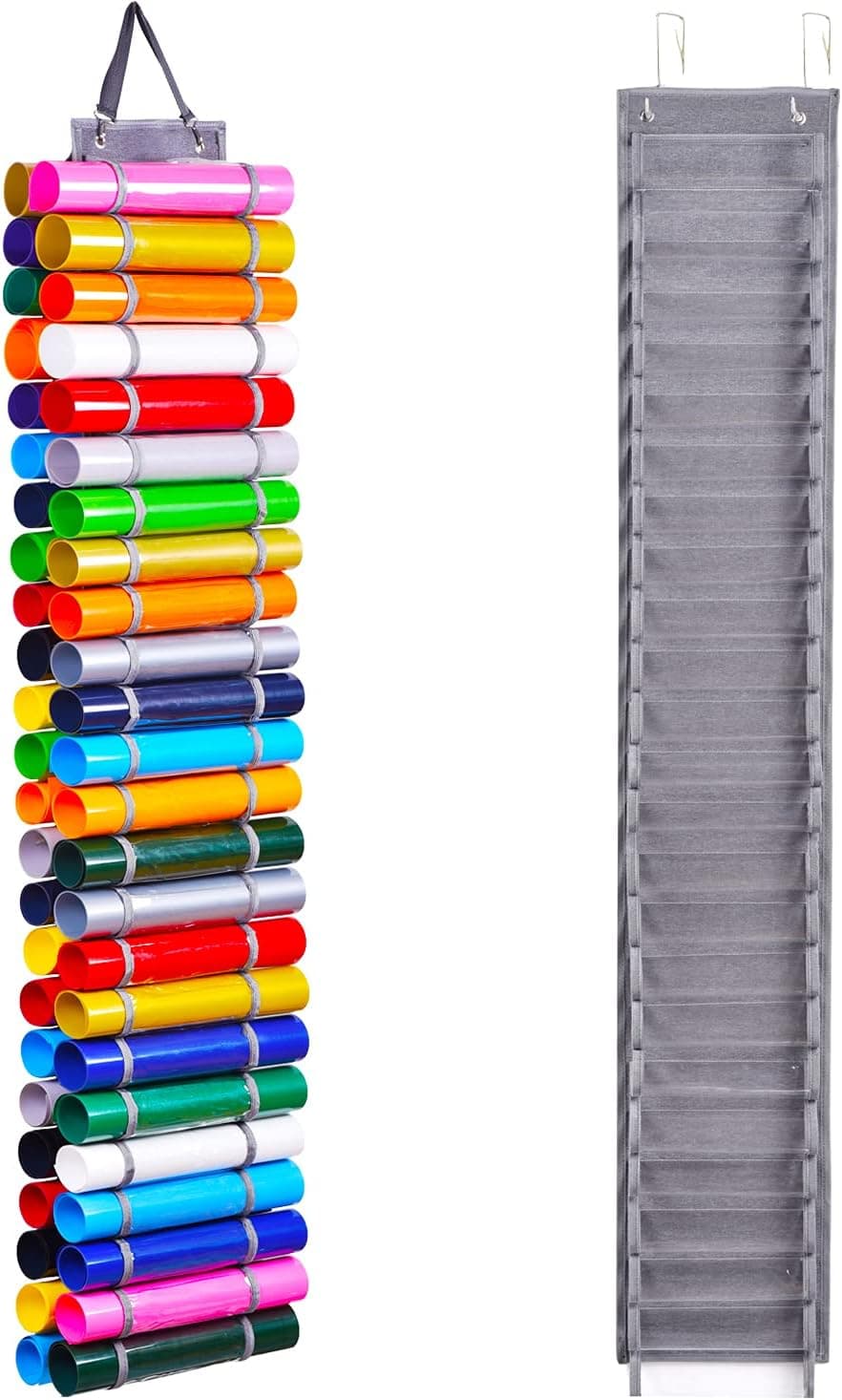 Vinyl Storage Rack, Vinyl Organizers Holder Holds up to 48 Rolls, Wall-Mount Vinyl Holder Bag for Craft Room Organizers and Storage (Grey)