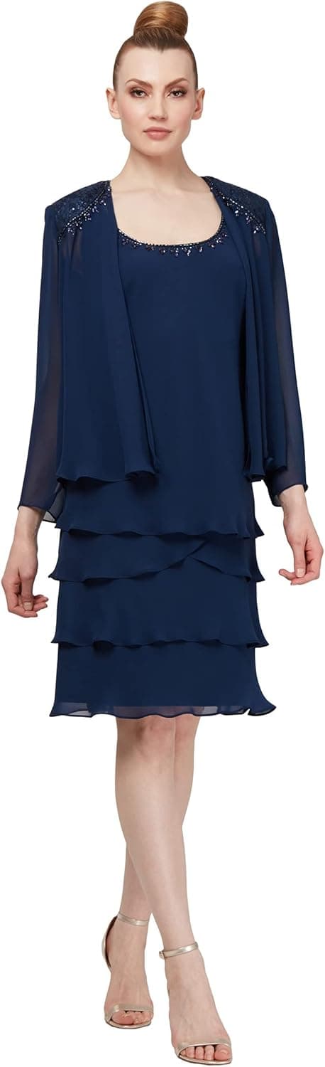 S.L. Fashions Women's Mother of The Bride Two Piece Jacket Dress with Beading