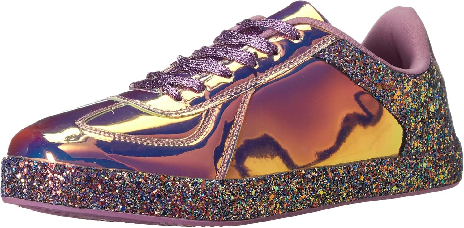 ROXY-ROSE Women's Glitter Metallic Holographic Sparkle Sneakers Casual Flat Sneakers with Bright Colors