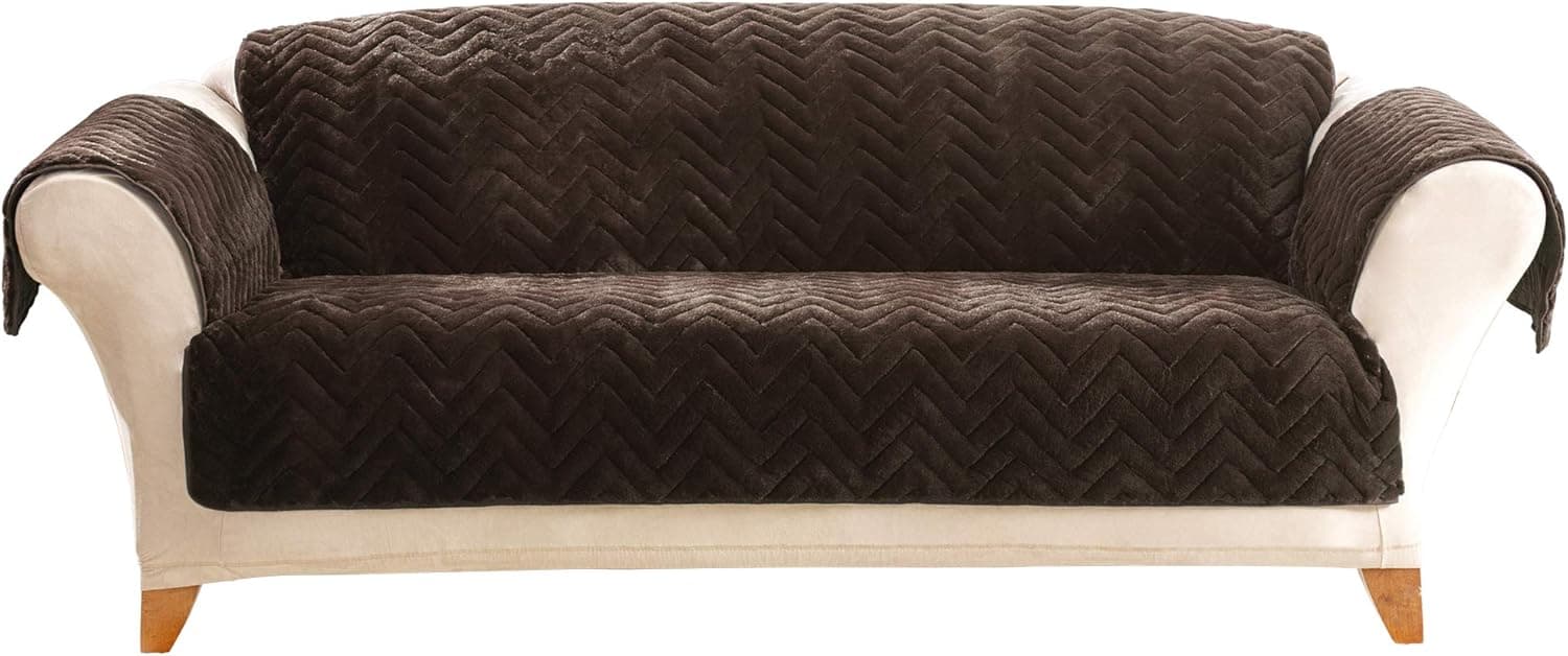 SureFit Quilted Faux Fur Chocolate Sofa Furniture Cover