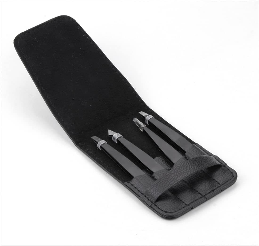 InfantLY Bright 4pcs Eye Lashes Tweezers Point Tip/Slant Tip/Flat Tip Stainless Steel Eyebrow Tong Eyelashes Tweezers Professional Accessory, Black