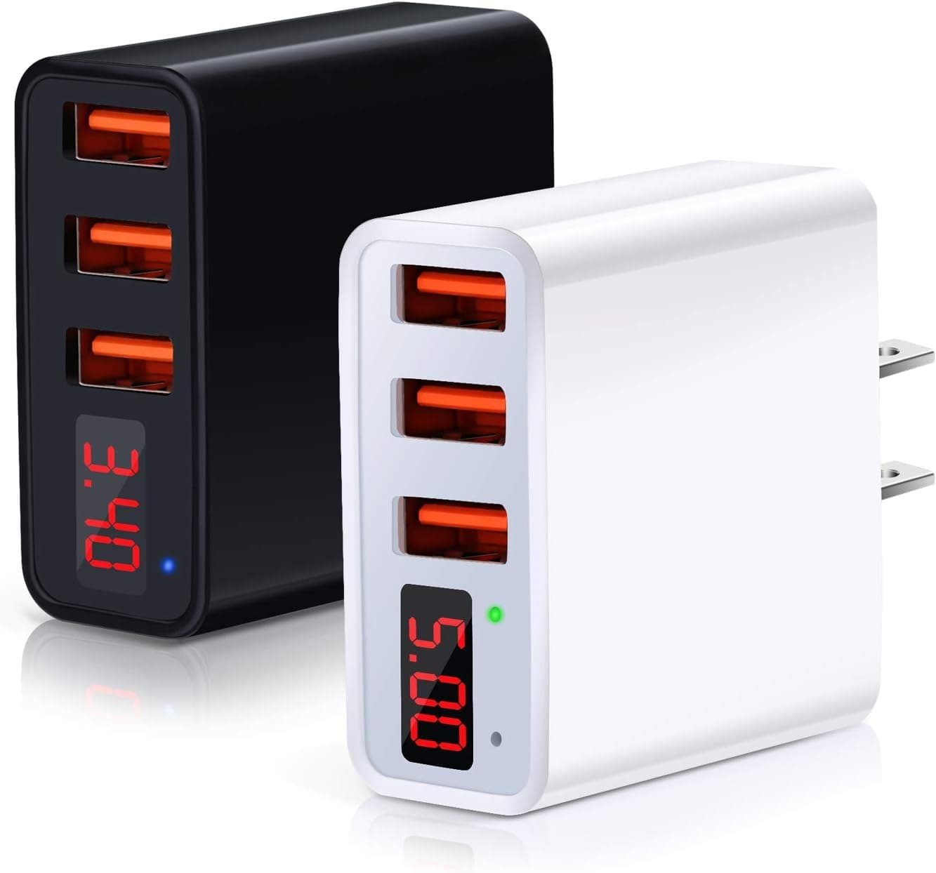 Wall Charger, Charger Block, Besgoods 2-Pack 3.4A/5V 3 USB Wall Charger Adapter Home Travel Charger with LED Display Compatible iPhone Xs XR X 8 7 6, iPad, Samsung s8 s7 Note, LG, Nexus - Black White