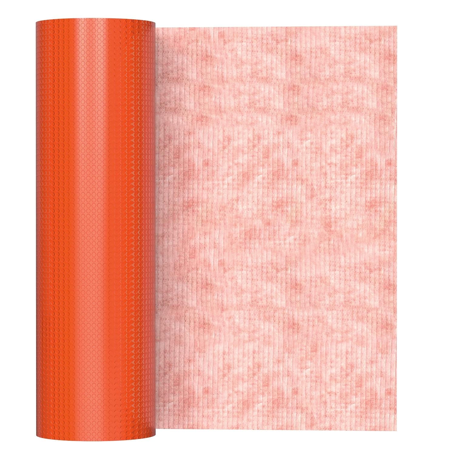 Houseables Uncoupling Membrane 1/8" Thick, 3.3 ft x 98.5 ft / 323 Square Feet, Underlayment for Laminate Flooring, Orange, Polyurethane, Wood, Vinyl, Waterproofing, Vapor Barrier, Crack Isolation