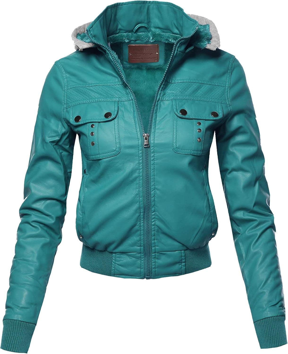 Made by Emma Women's Casual Stylish Trendy Zipper Cropped Leather Motorcycle Jacket