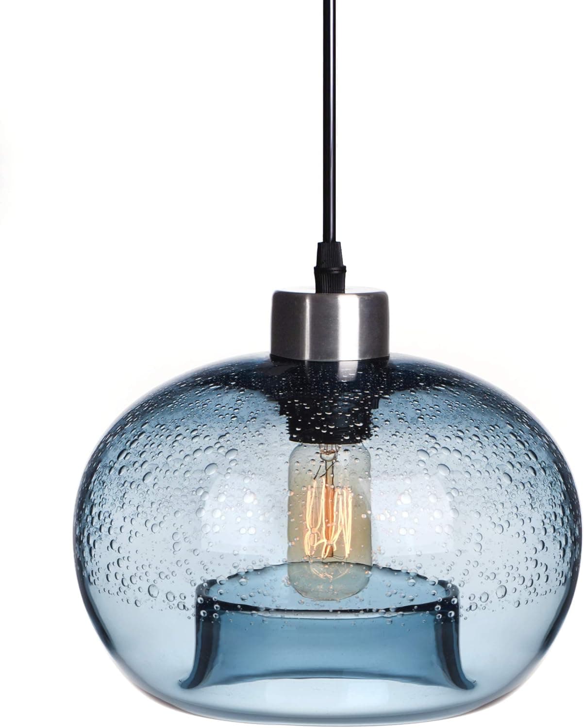 CASAMOTION Pendant Lighting Blown Glass Kitchen Island Light Modern Blue Bubble Color Dining Room bar Bed Table Over Sink Brushed Nickel 9inch diam