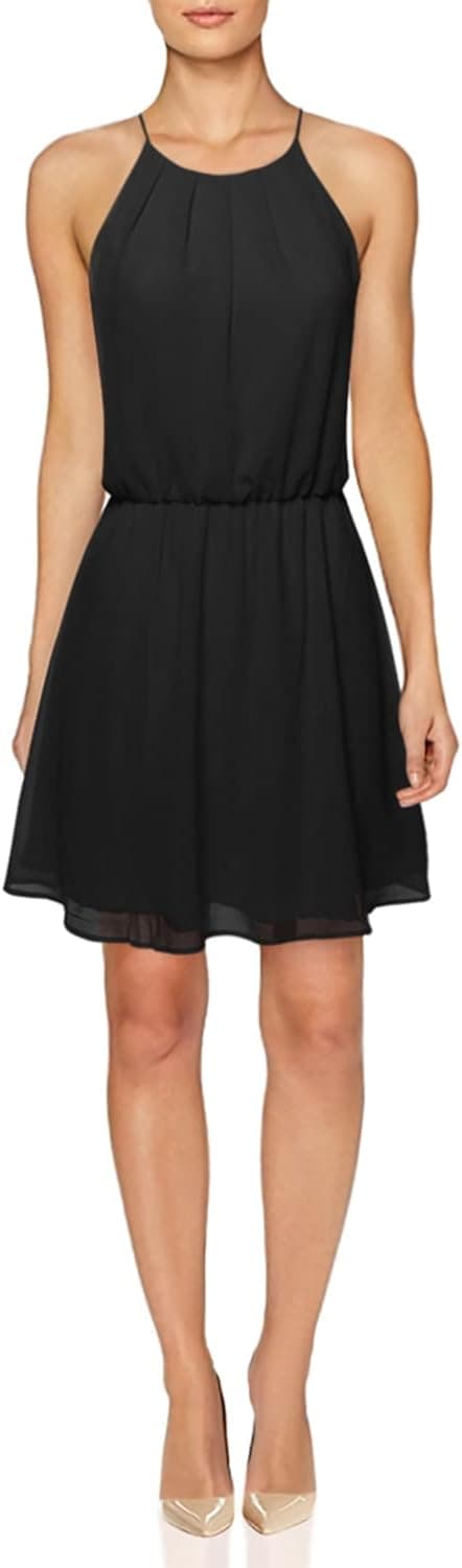 Awesome21 Women's High Neck Pleated Dress w/Waistband