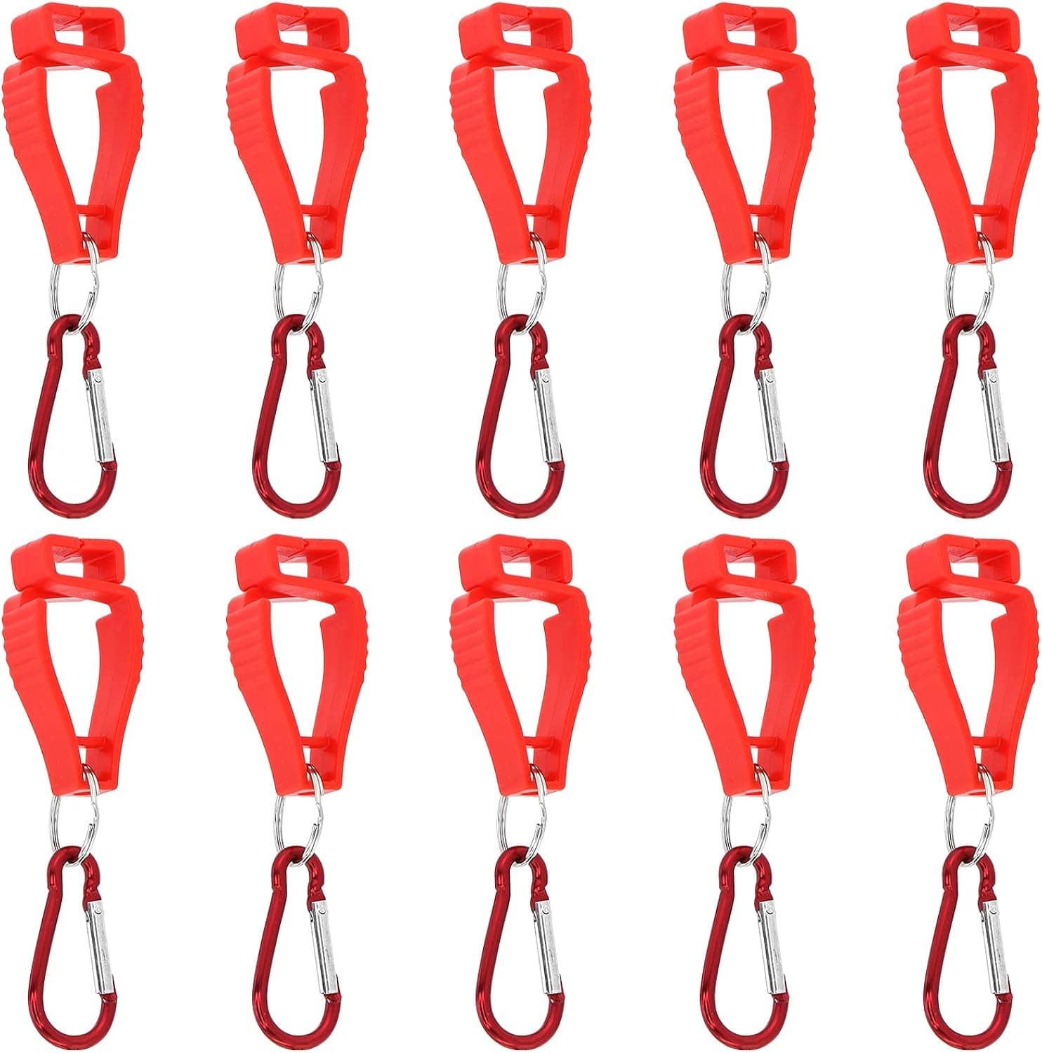 RICHARDJOV 10 PCS Glove Grabber Clip Holder Work Safety Clip Glove Keeper Glove Clamp Grabber Catcher for Belt Loop Guard Labor Worker Glasses Helmets (10 pcs Red)