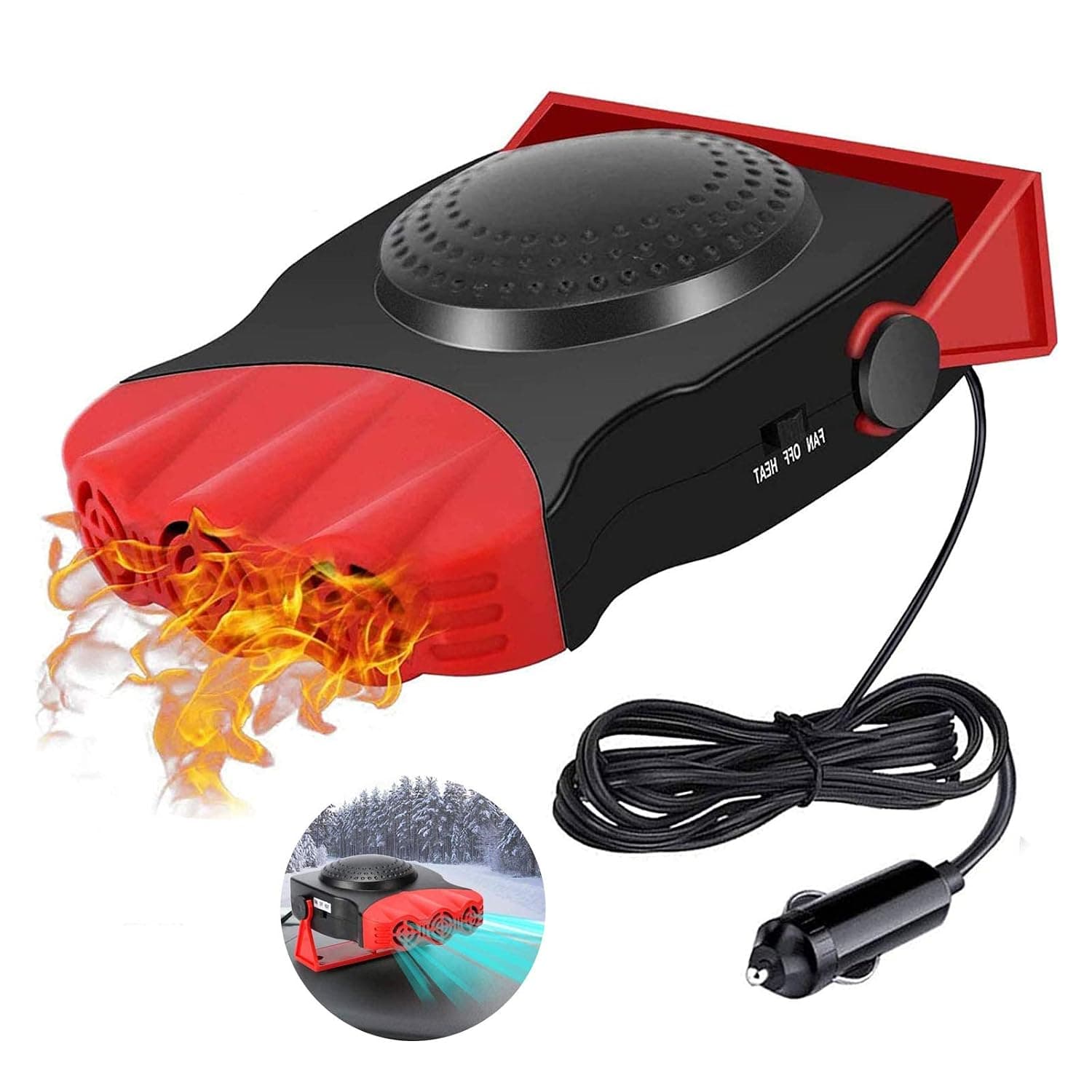 Car Heater, Anti-Fog 200W 12V Plug in Cigarette Lighter Portable Auto Heater Fan 2 in 1 Heating/Cooling Mini Car Heater Defroster with Ergonomic Handle Windshield Defogger Defroster(Red)