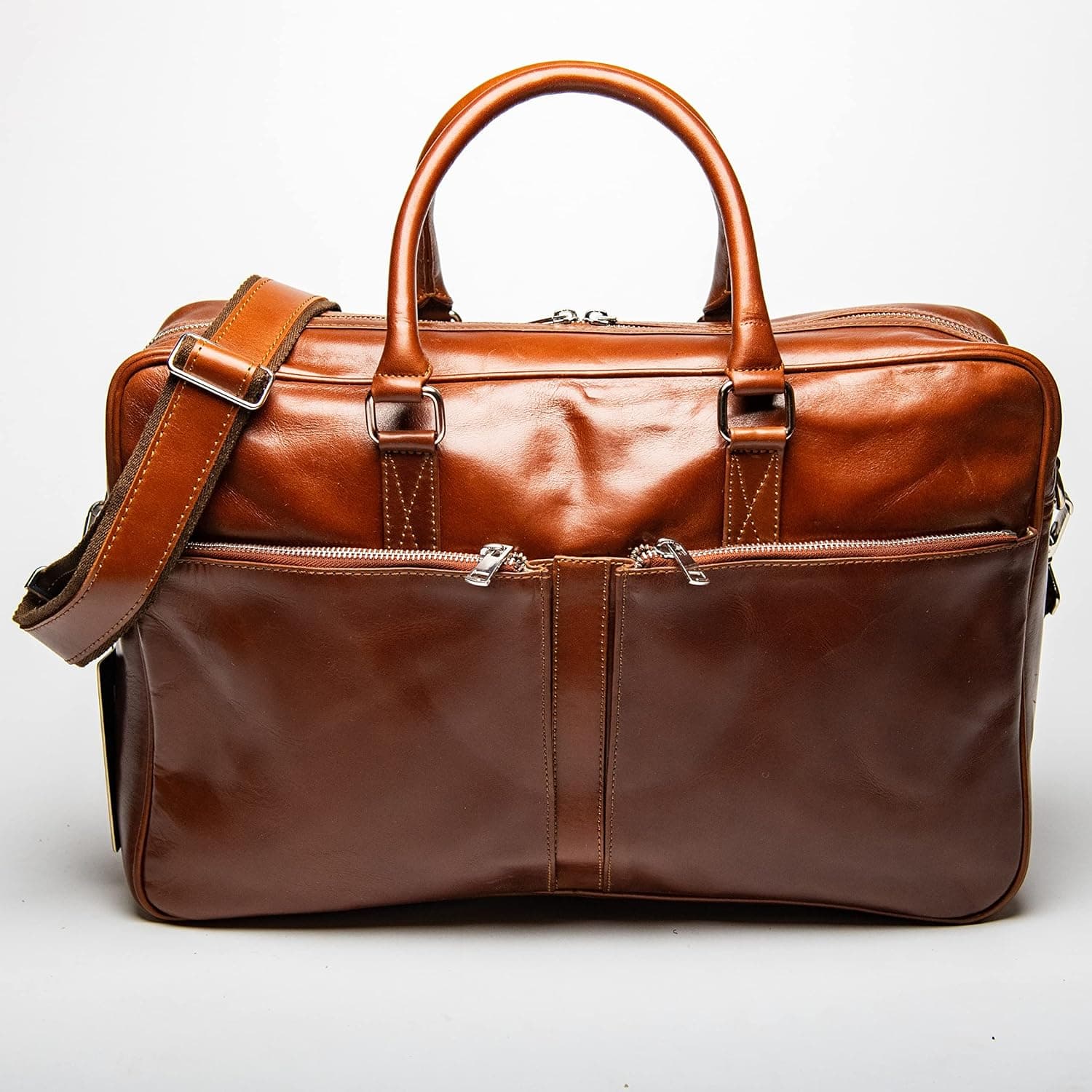 HIDES Full Grain Leather Briefcase Men's Messenger Bag For 17 Inch Laptop Includes Lifetime Warranty (Serena Brown)