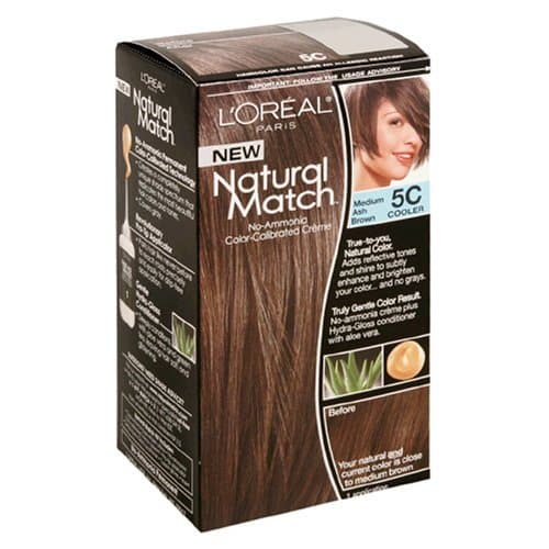 L'Oreal Natural Match No-Ammonia Color-Calibrated Creme, Medium Ash Brown, 5C Cooler