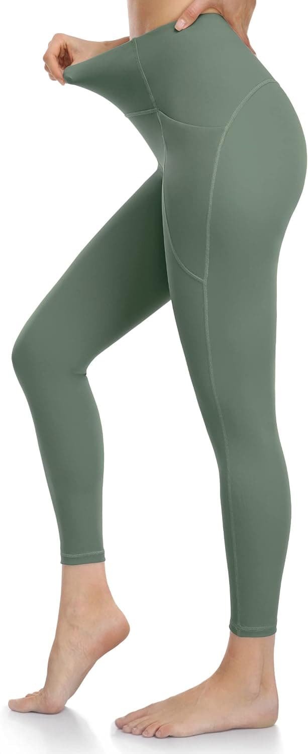 WTNING High Waisted Leggings for Women,7/8 Length Buttery Soft Yoga Pants with Pockets Tummy Control for Workout Green