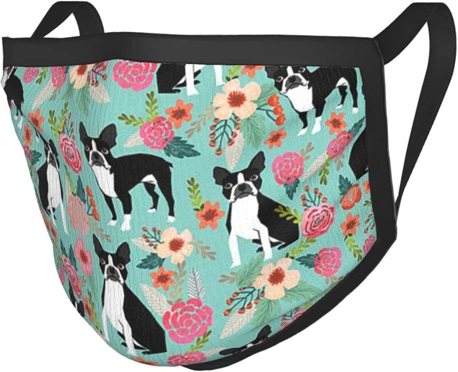 jialstin Boston Terrier Dog with Spoon Flower Logo Unisex Breathable Comfort Washable Face Cover