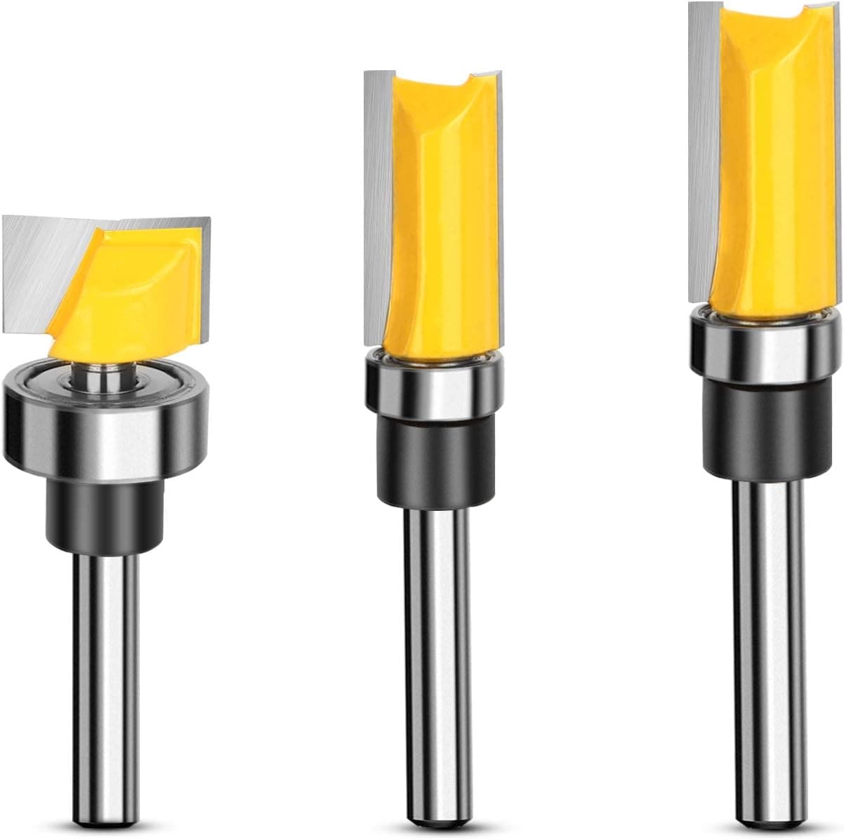 Trim Router Bits, 1/4 Shank Pattern Flush Trim Router Bits (2 Sizes) & 1/4 Shank Flush Trim Hinge Mortising Template Router Bit of Woodworking Top Bearing Milling Cutter Tool