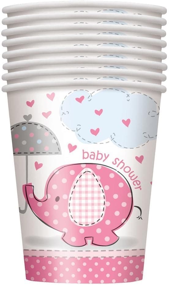 9oz Pink Elephant Girl Baby Shower Paper Cups, 8ct