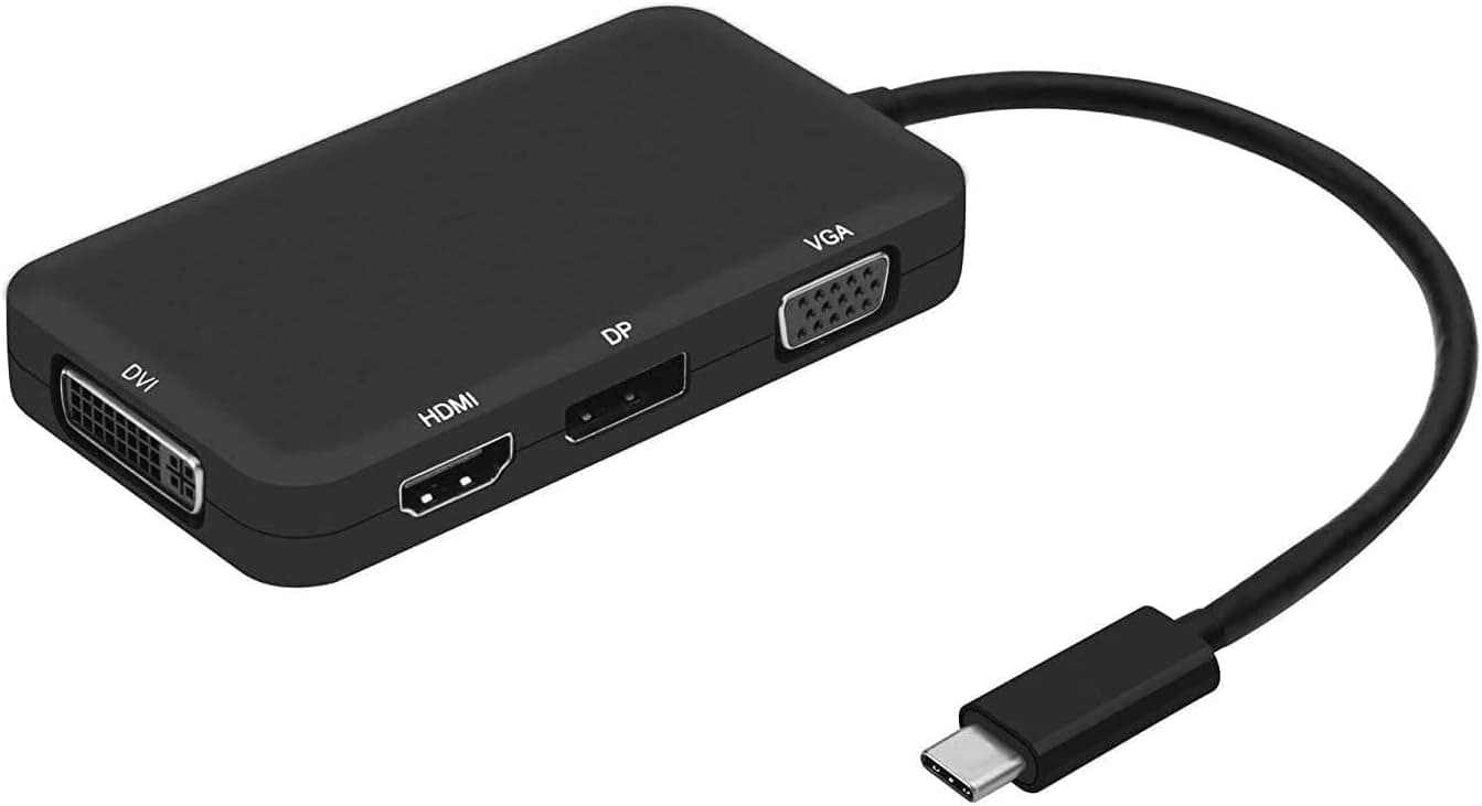 Ultimate 4-in-1 USB-C to 4K HDMI, DVI, VGA DisplayPort DP Hub Adapter, Compact USB 3.1 Type C Multiport UHD Converter for MacBook Pro 2018 2019, Laptop, Notebook, Thunderbolt 3 Compatible Devices