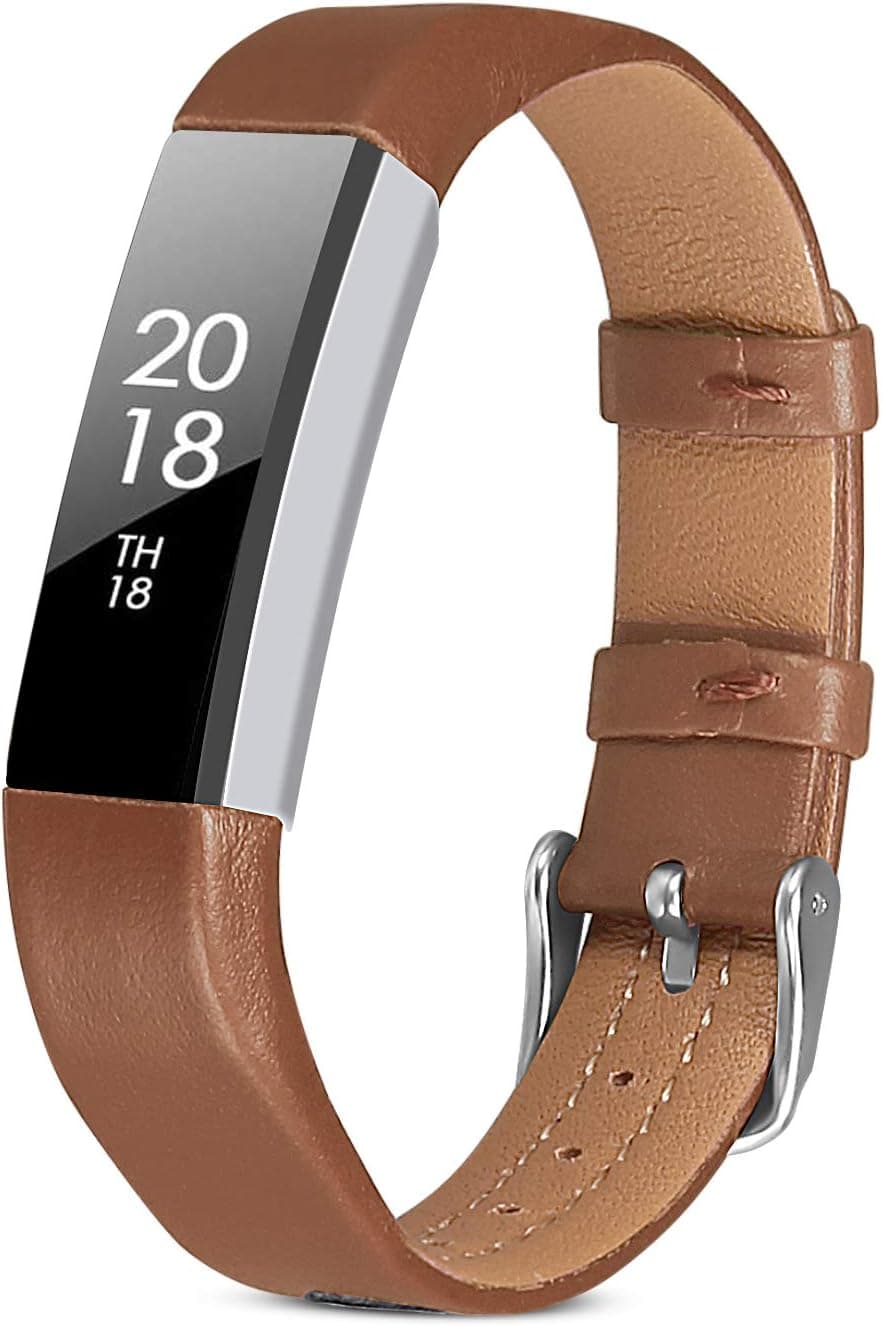 iHillon Compatible with Fitbit Alta Bands/Alta HR/Ace, Classic Soft Genuine Leather Replacement Wristbands Compatible with Fitbit Alta Bands for Women Men