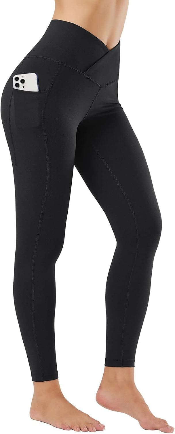 BALEAF Women's Cross Waist Yoga Leggings with 2 Pockets, High Waisted Soft Non See-Through Workout Athletic Pants