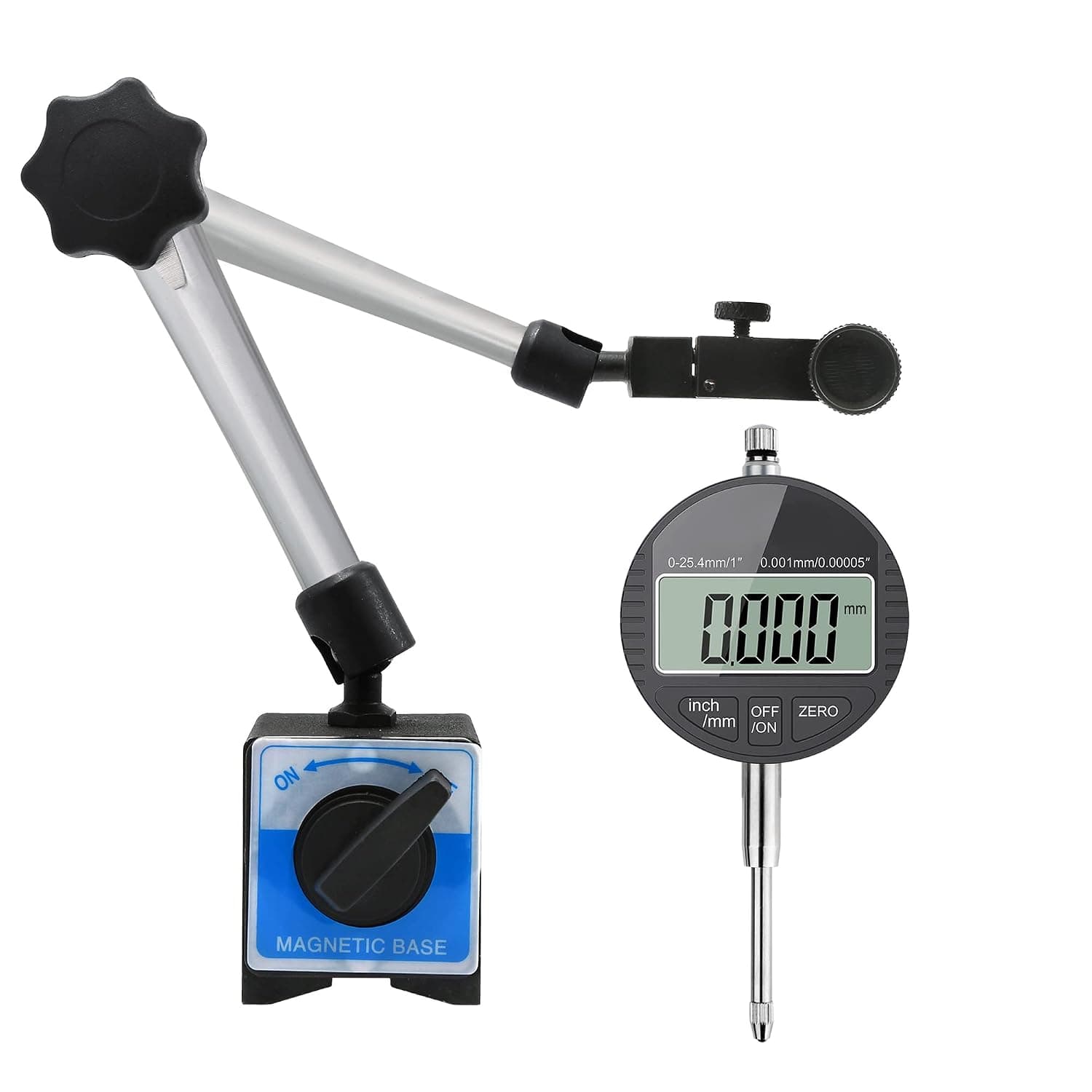 LAIWOO Electronic Digital Dial Indicator with Magnetic Base, 0-1''/25.4 mm, 0.01mm/ 0.0005" Inch/Metric Conversion Measuring Tool for 3D Printer, Lathe, Workshop, CNC Machine, Table Saw