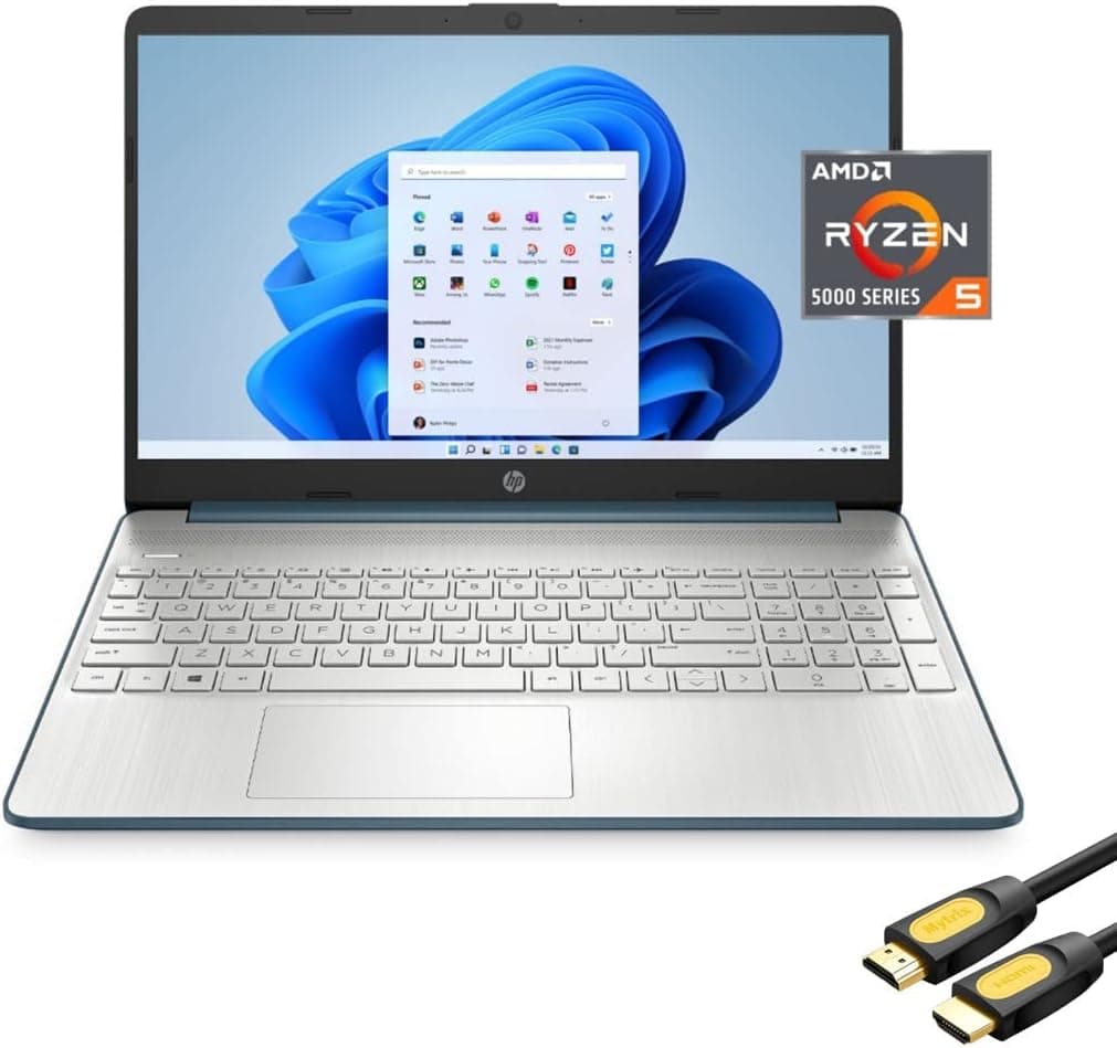 HP 15.6'' FHD IPS Micro-Edge Laptop, AMD 6-Core Ryzen 5 5500U (Beat Core i5-10400F), 16GB RAM, 256GB PCIe SSD, USB-C, HDMI, SD Reader, WiFi, Full Size KB, M-ytrix HDMI Cable, Win 11, Blue