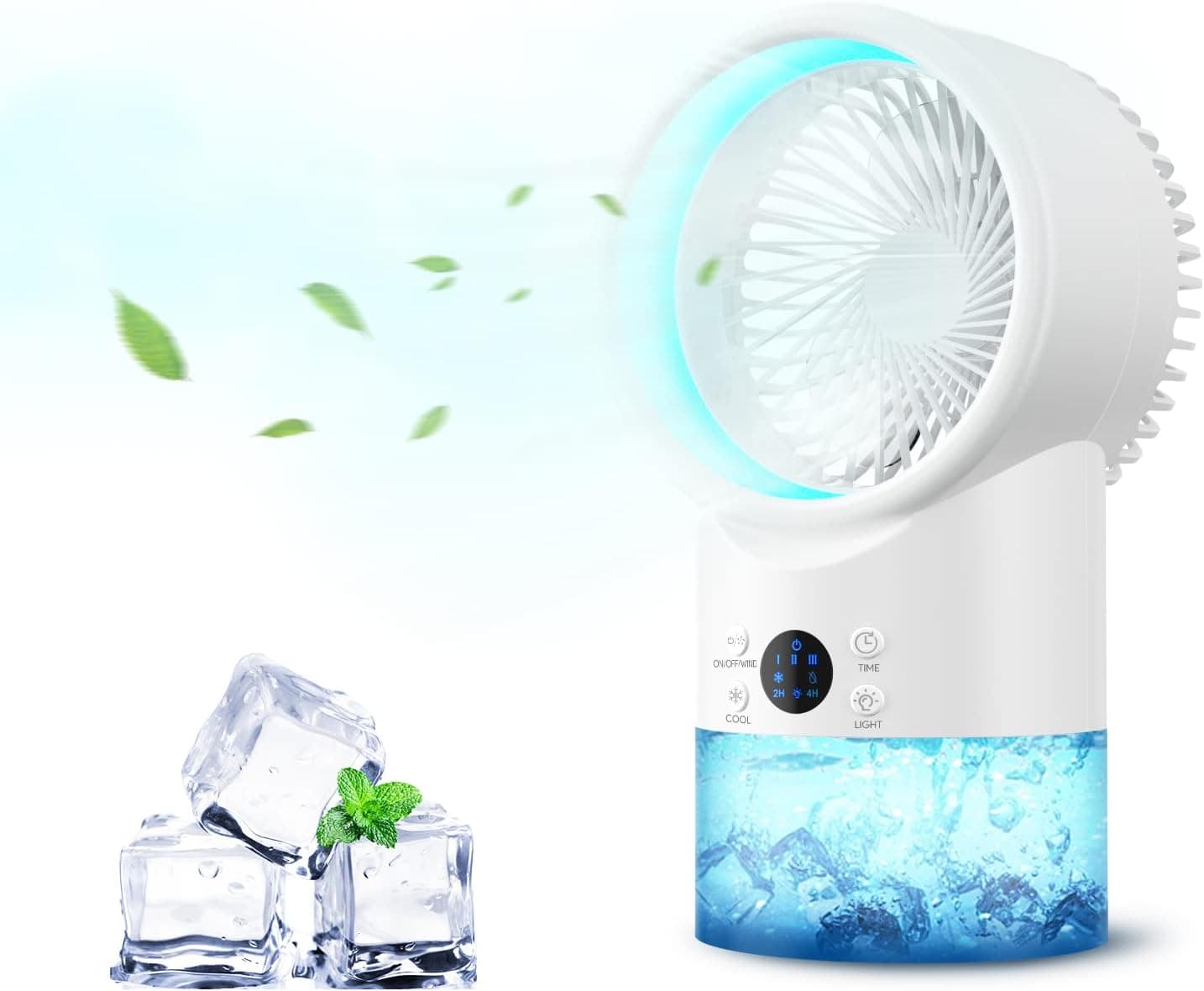 Portable Air Conditioner, Evaporative Personal Air Conditioner Fan,3 in 1 Air Cooler Quiet Desk Fan with 7 Colors LED Light,3 Speeds, Timing Air Humidifier Misting Cooling Fan for Home Office Room