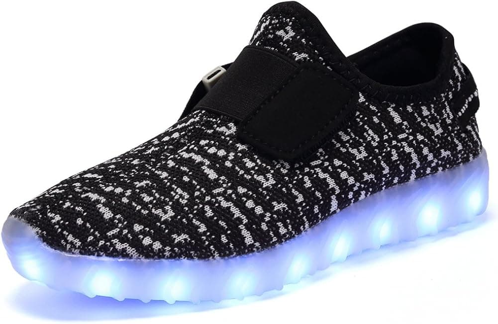 EQUICK LED Light Up Shoes Flashing Rechargeable Sports Dancing Sneakers For Mens Womens Boys Girls,Black Gray,33