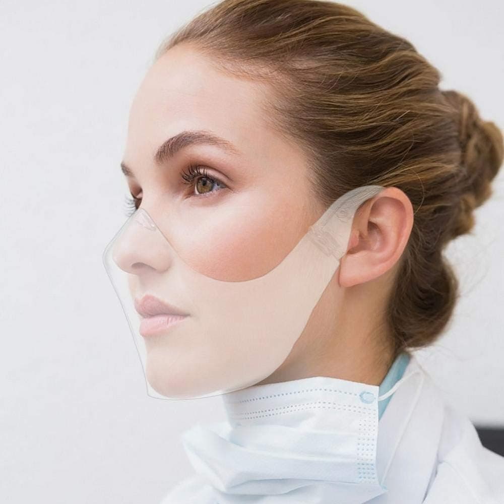 Upgraded clear Breathable Adult Mouth Shield, Face Protection & Washable Clear Face Covering, Reusable Bandanas face scarf 2Pack